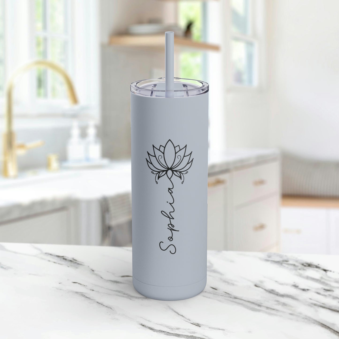 Lotus Personalized Skinny Matte Tumbler with Straw 20oz | BPA Free - Lotus et Moi