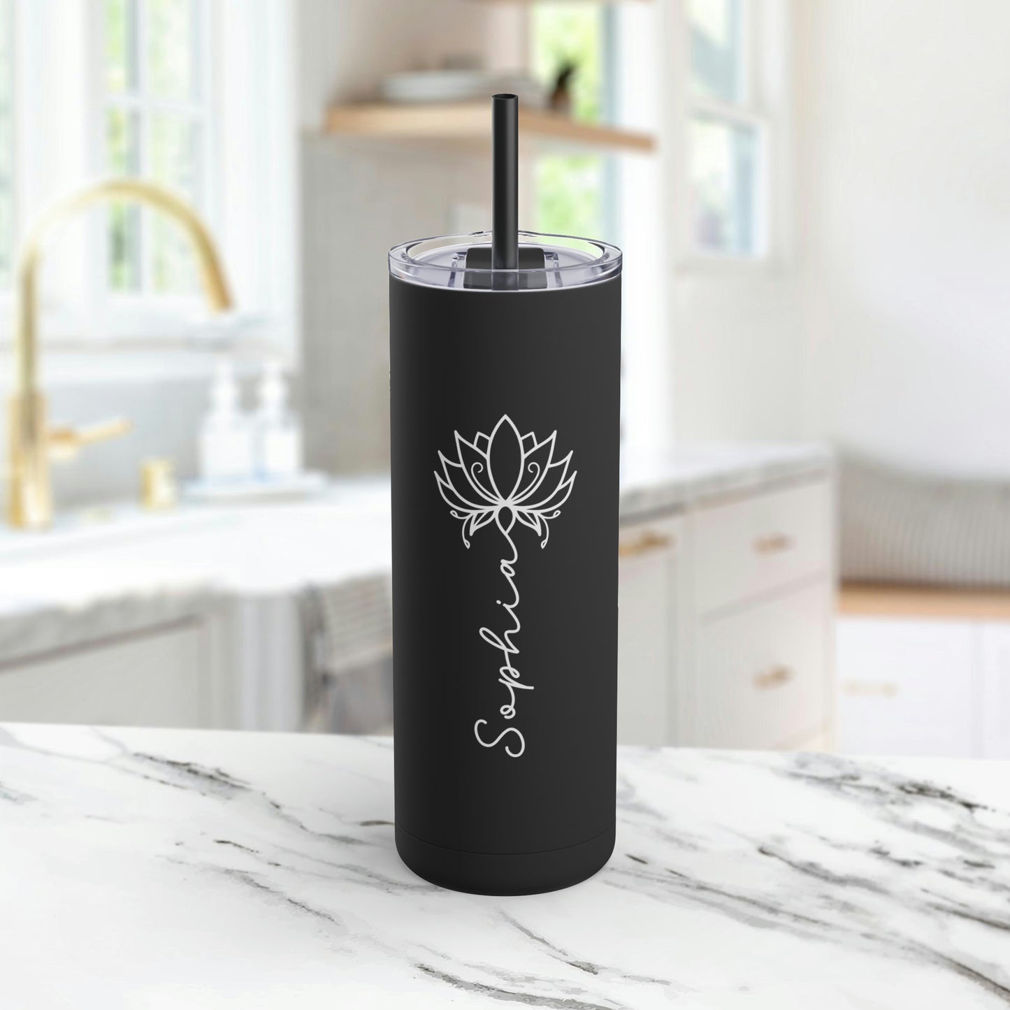 Lotus Personalized Skinny Matte Tumbler with Straw 20oz | BPA Free - Lotus et Moi