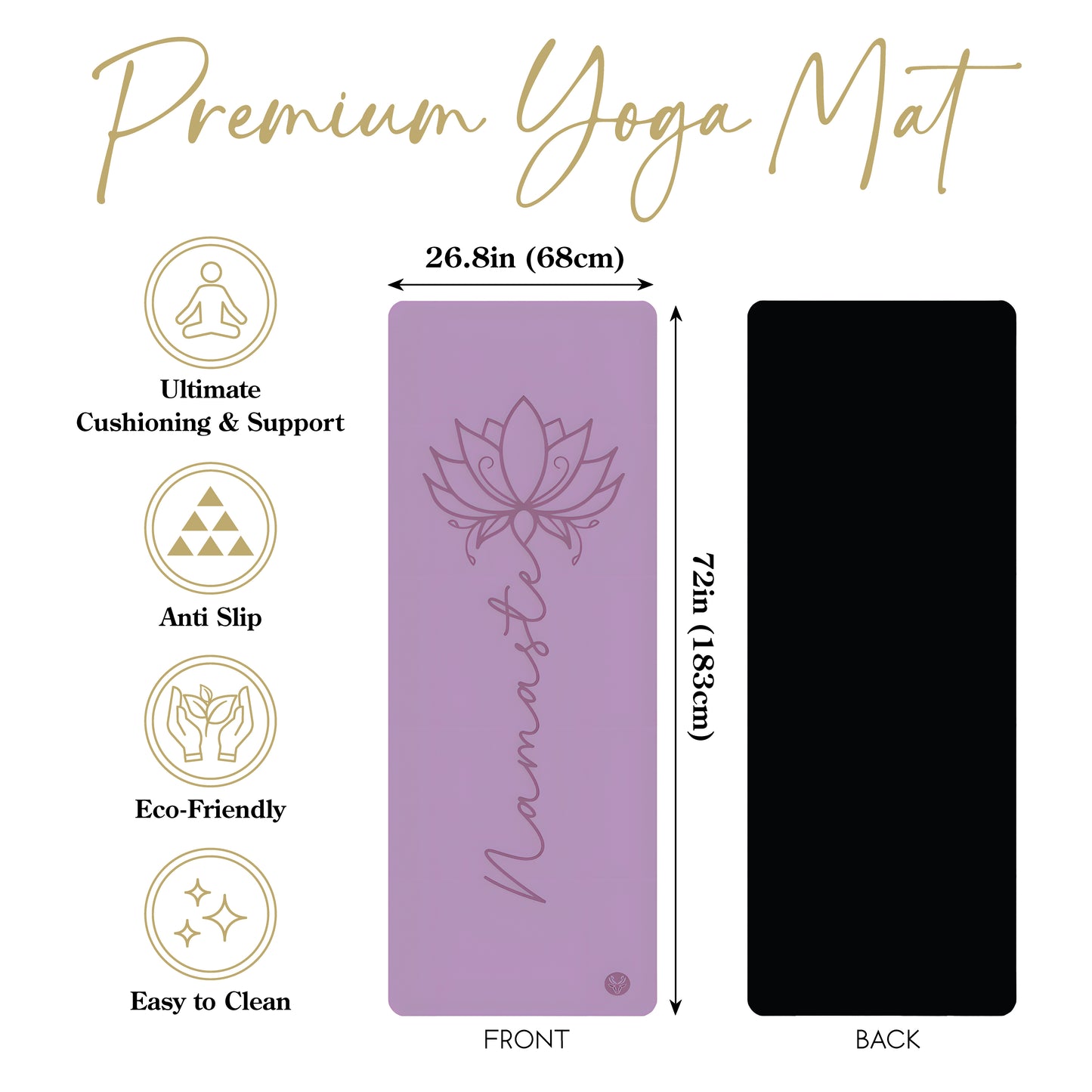 Lotus PU Non-Slip Namaste Premium Yoga Mat (4.5mm) Purple - Lotus et Moi