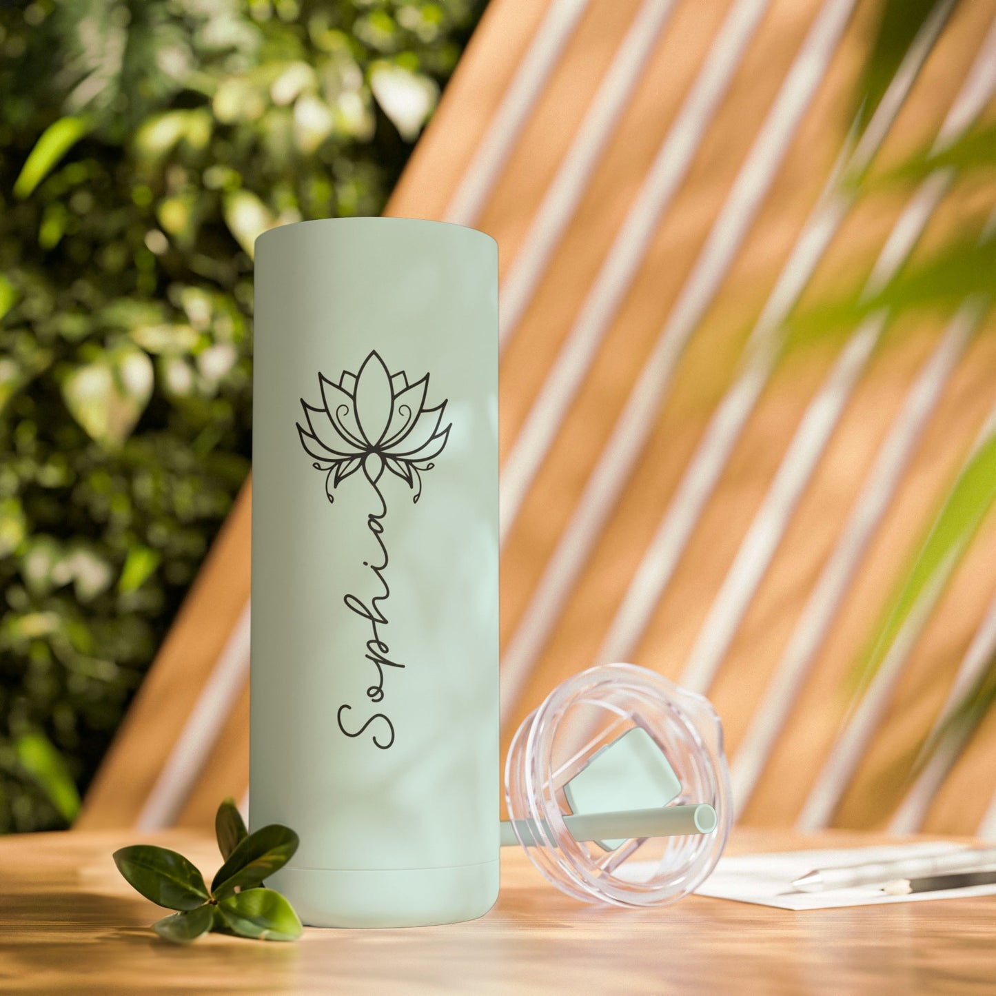 Lotus Personalized Skinny Matte Tumbler with Straw 20oz | BPA Free - Lotus et Moi