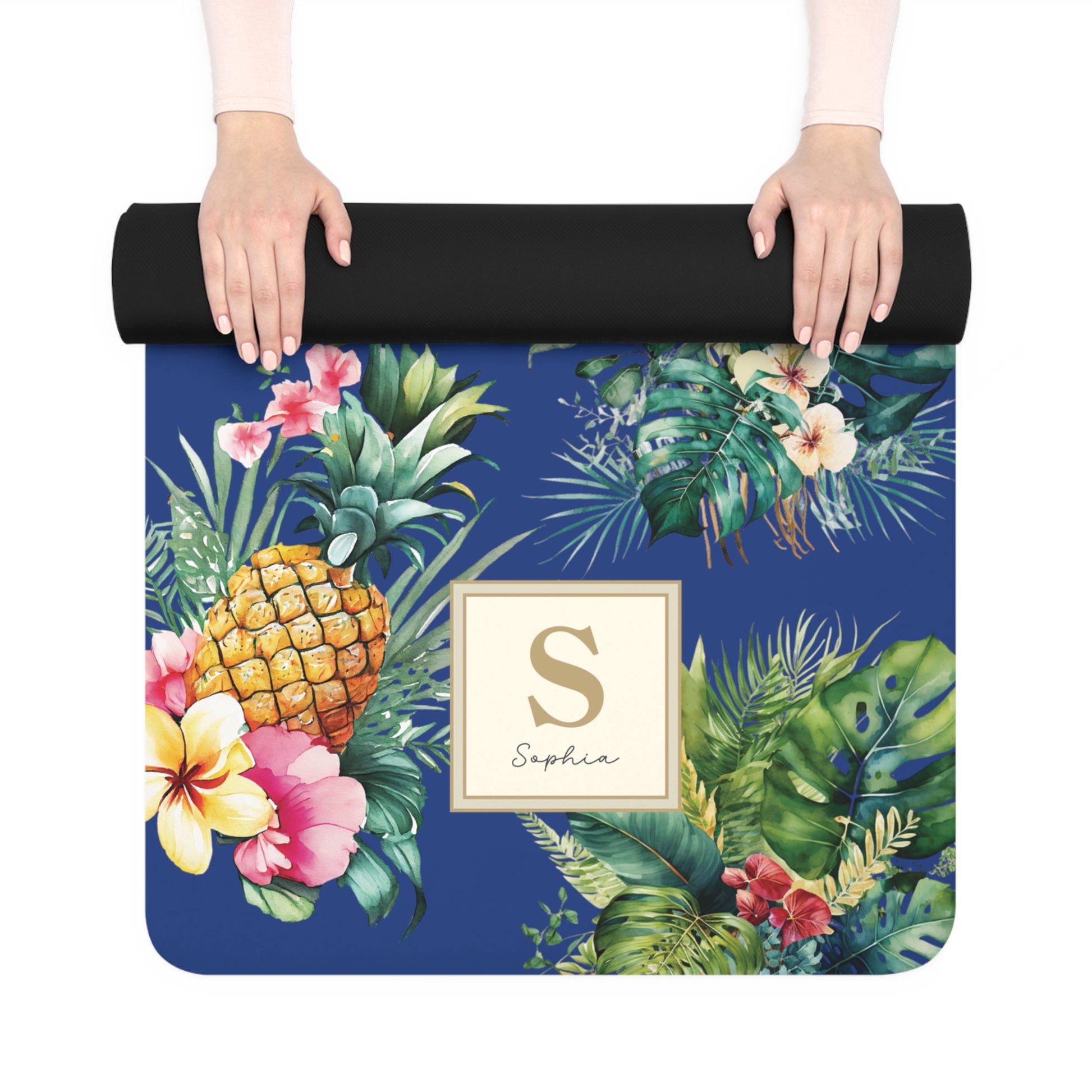 Personalized Yoga Mat | Tropical Pineapple Flower | Non-Slip, Comfort, Extra Stability - Lotus et Moi