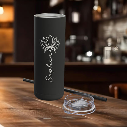 Lotus Personalized Skinny Matte Tumbler with Straw 20oz | BPA Free - Lotus et Moi