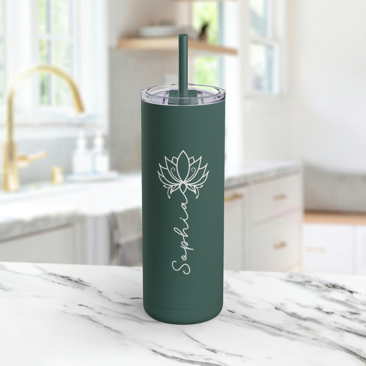 Lotus Personalized Skinny Matte Tumbler with Straw 20oz | BPA Free - Lotus et Moi