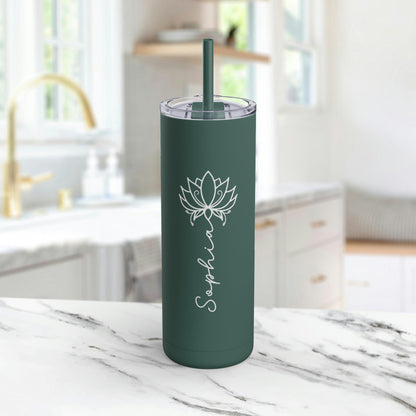 Lotus Personalized Skinny Matte Tumbler with Straw 20oz | BPA Free - Lotus et Moi
