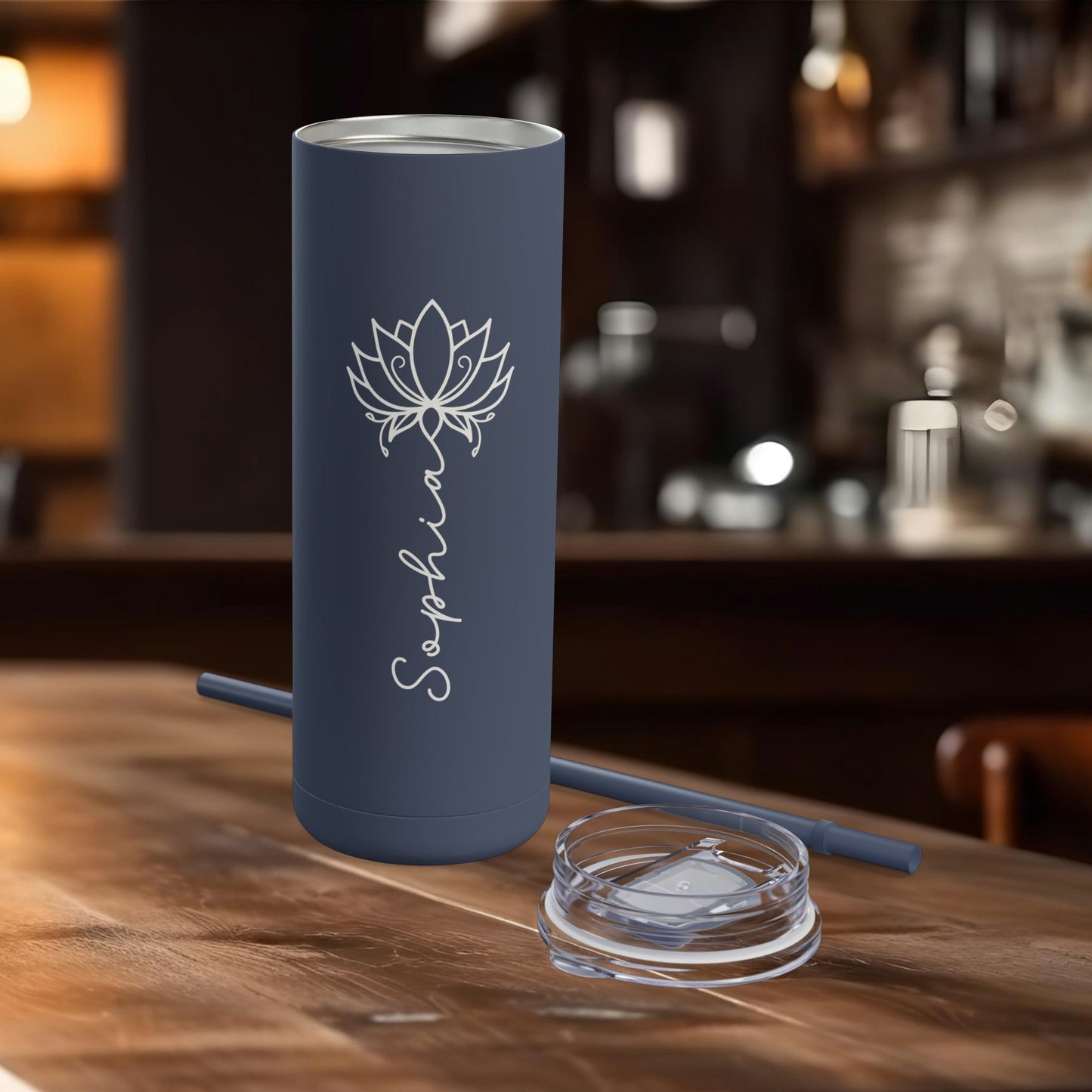 Lotus Personalized Skinny Matte Tumbler with Straw 20oz | BPA Free - Lotus et Moi