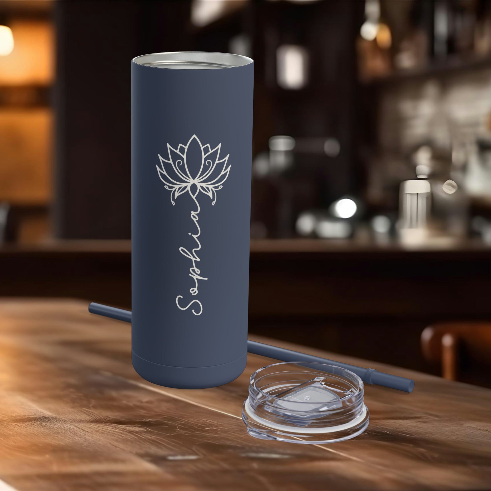 Lotus Personalized Skinny Matte Tumbler with Straw 20oz | BPA Free - Lotus et Moi