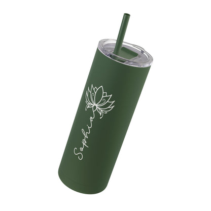 Lotus Personalized Skinny Matte Tumbler with Straw 20oz | BPA Free - Lotus et Moi