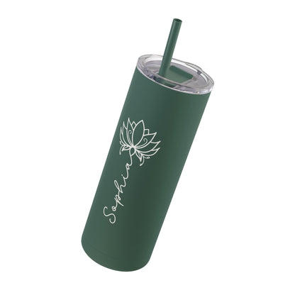 Lotus Personalized Skinny Matte Tumbler with Straw 20oz | BPA Free - Lotus et Moi