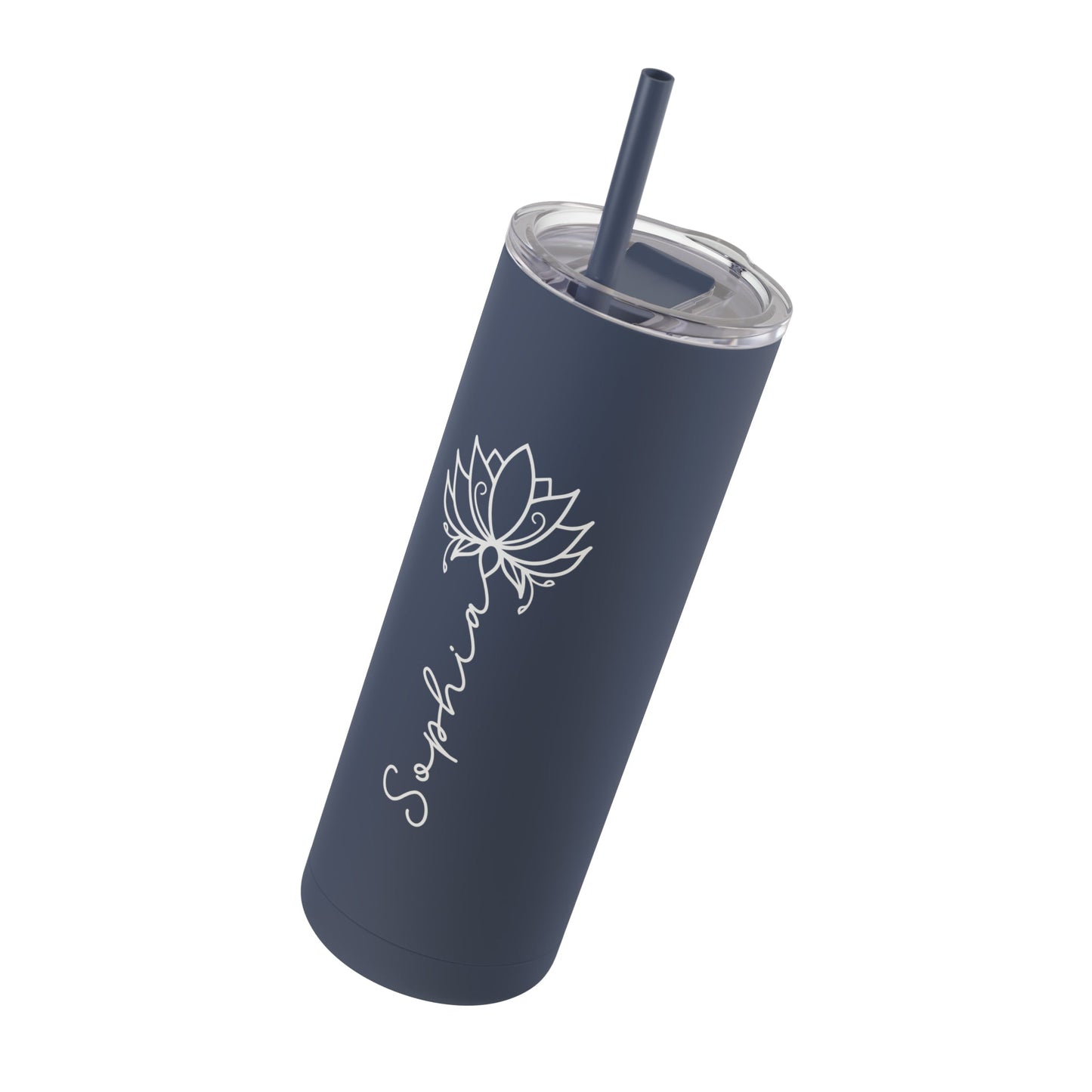 Lotus Personalized Skinny Matte Tumbler with Straw 20oz | BPA Free - Lotus et Moi