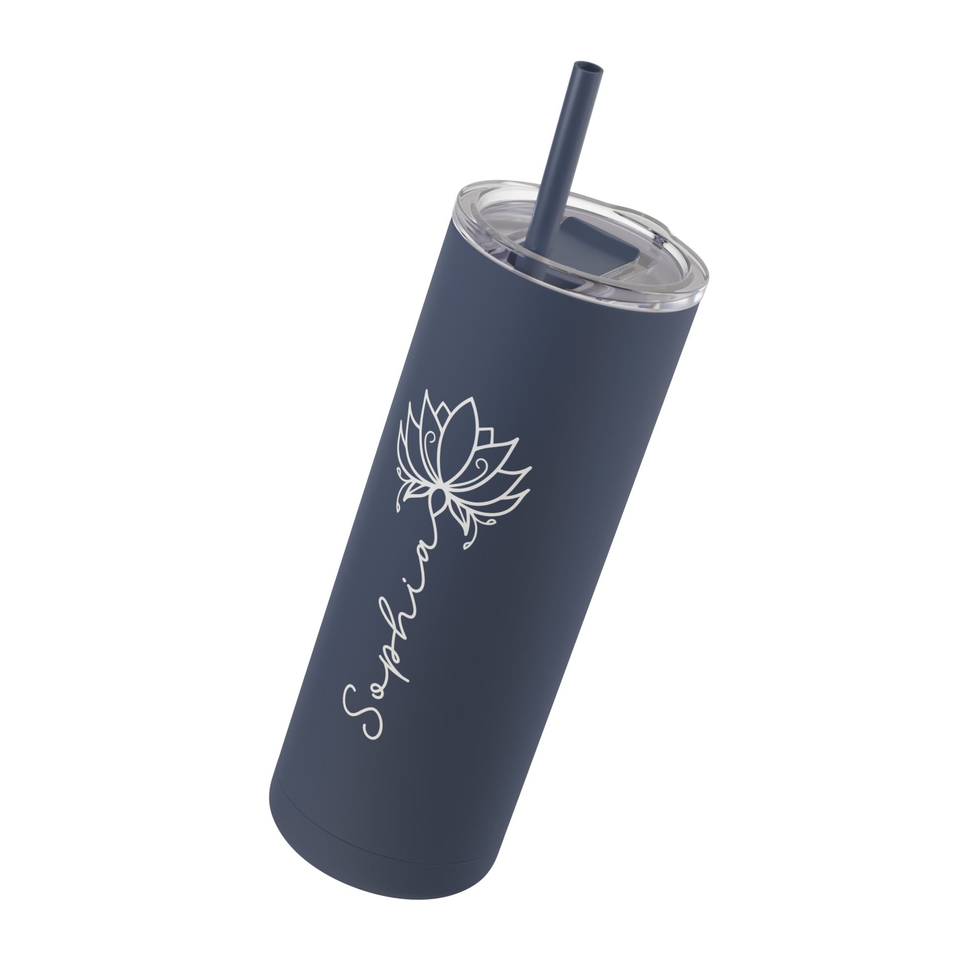Lotus Personalized Skinny Matte Tumbler with Straw 20oz | BPA Free - Lotus et Moi