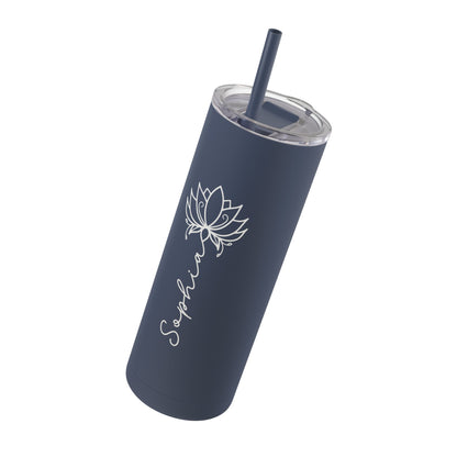 Lotus Personalized Skinny Matte Tumbler with Straw 20oz | BPA Free - Lotus et Moi