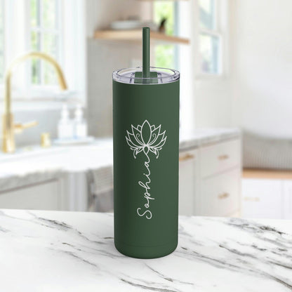 Lotus Personalized Skinny Matte Tumbler with Straw 20oz | BPA Free - Lotus et Moi
