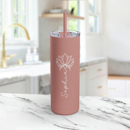 Lotus Personalized Skinny Matte Tumbler with Straw 20oz | BPA Free - Lotus et Moi