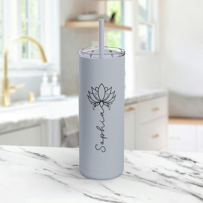 Lotus Personalized Skinny Matte Tumbler with Straw 20oz | BPA Free - Lotus et Moi