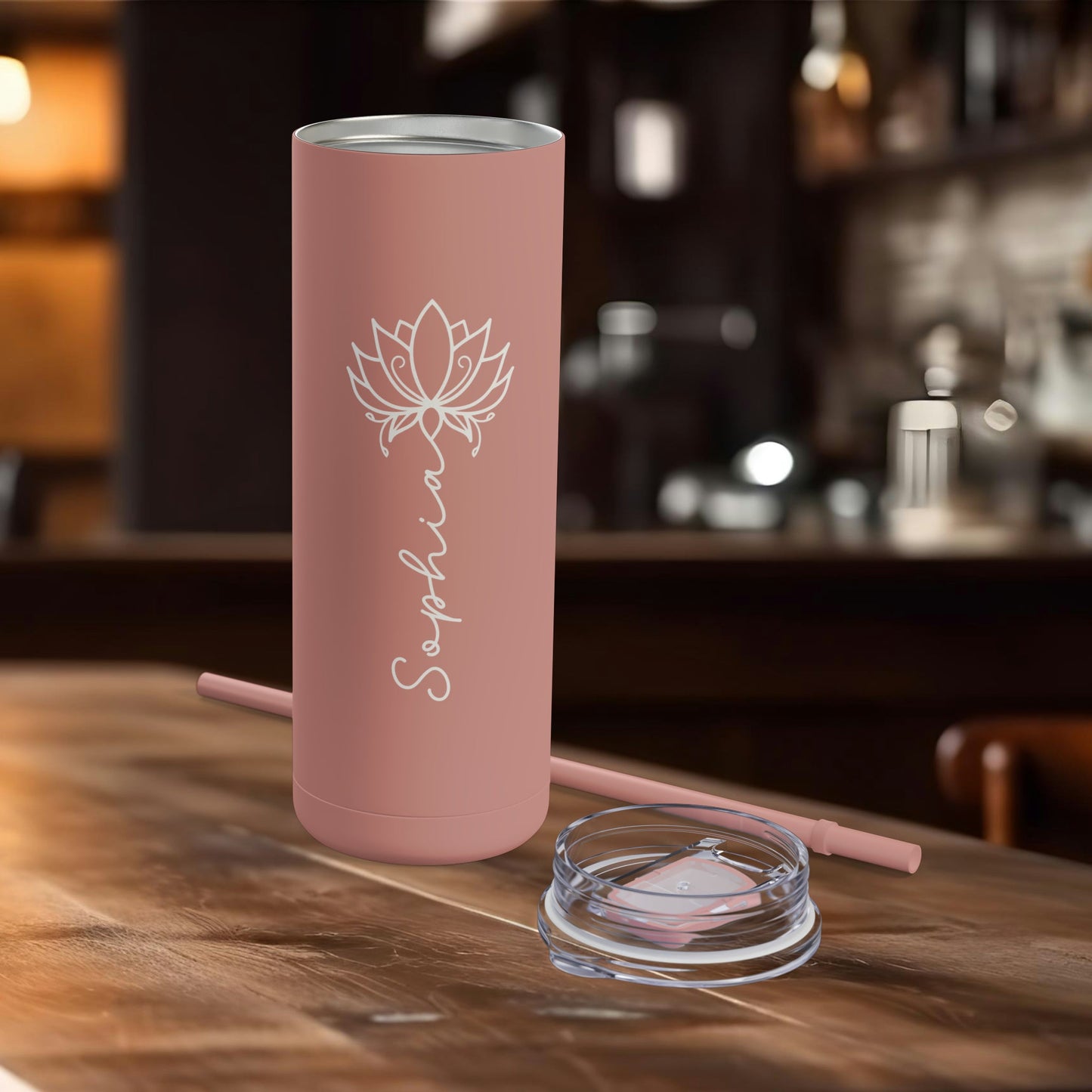 Lotus Personalized Skinny Matte Tumbler with Straw 20oz | BPA Free - Lotus et Moi