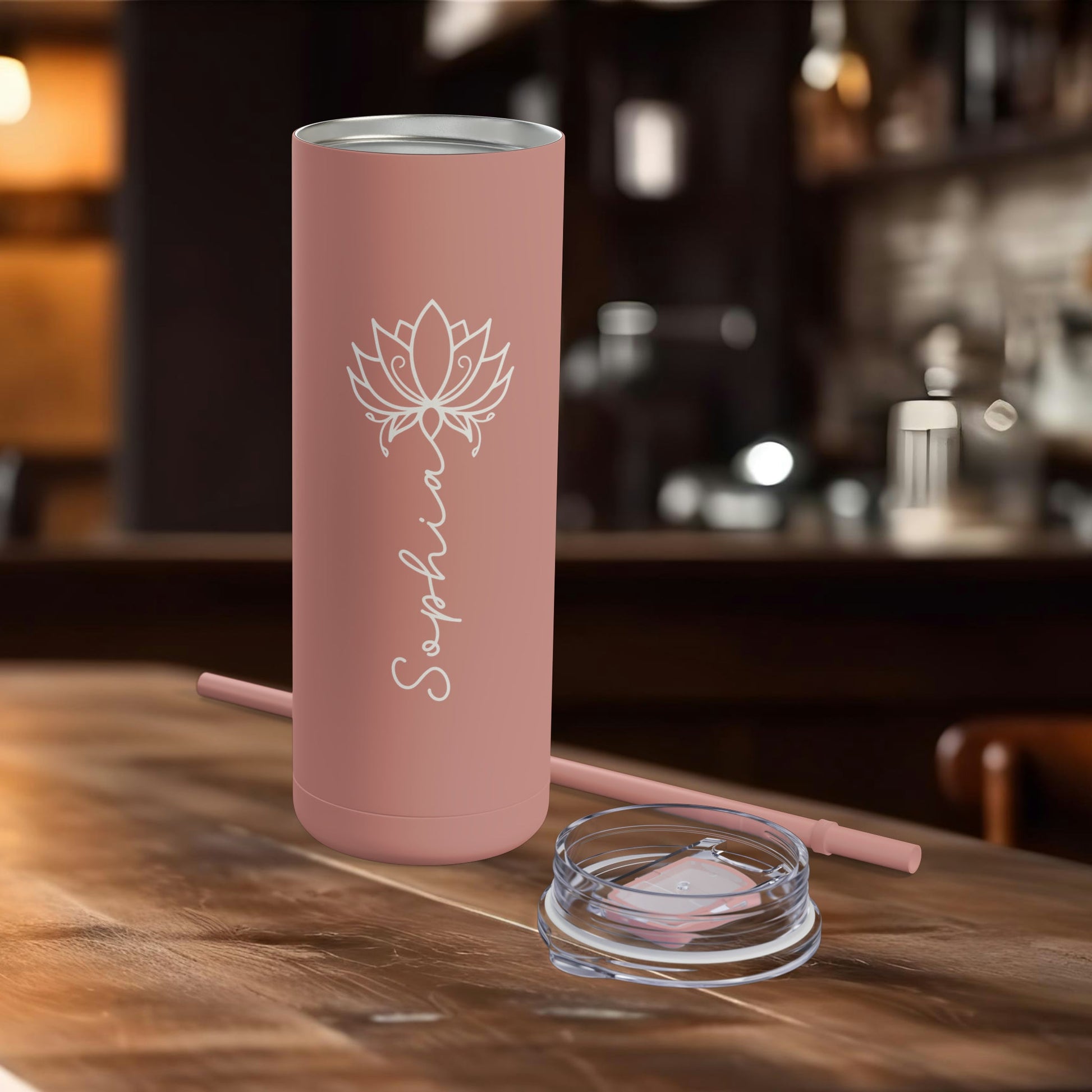 Lotus Personalized Skinny Matte Tumbler with Straw 20oz | BPA Free - Lotus et Moi
