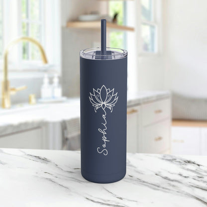 Lotus Personalized Skinny Matte Tumbler with Straw 20oz | BPA Free - Lotus et Moi