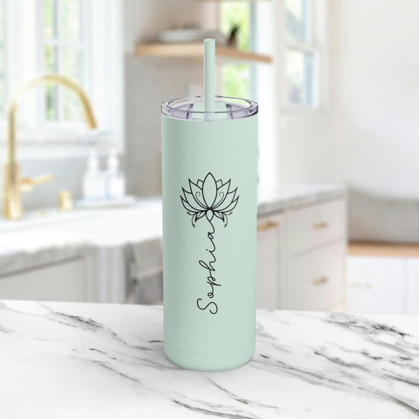 Lotus Personalized Skinny Matte Tumbler with Straw 20oz | BPA Free - Lotus et Moi