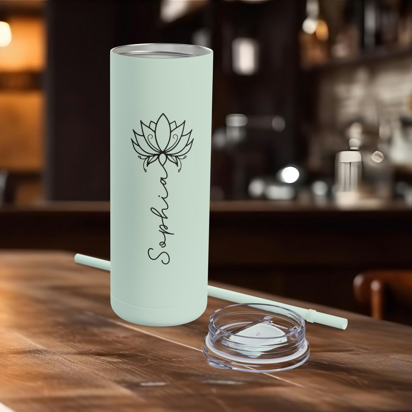Lotus Personalized Skinny Matte Tumbler with Straw 20oz | BPA Free - Lotus et Moi