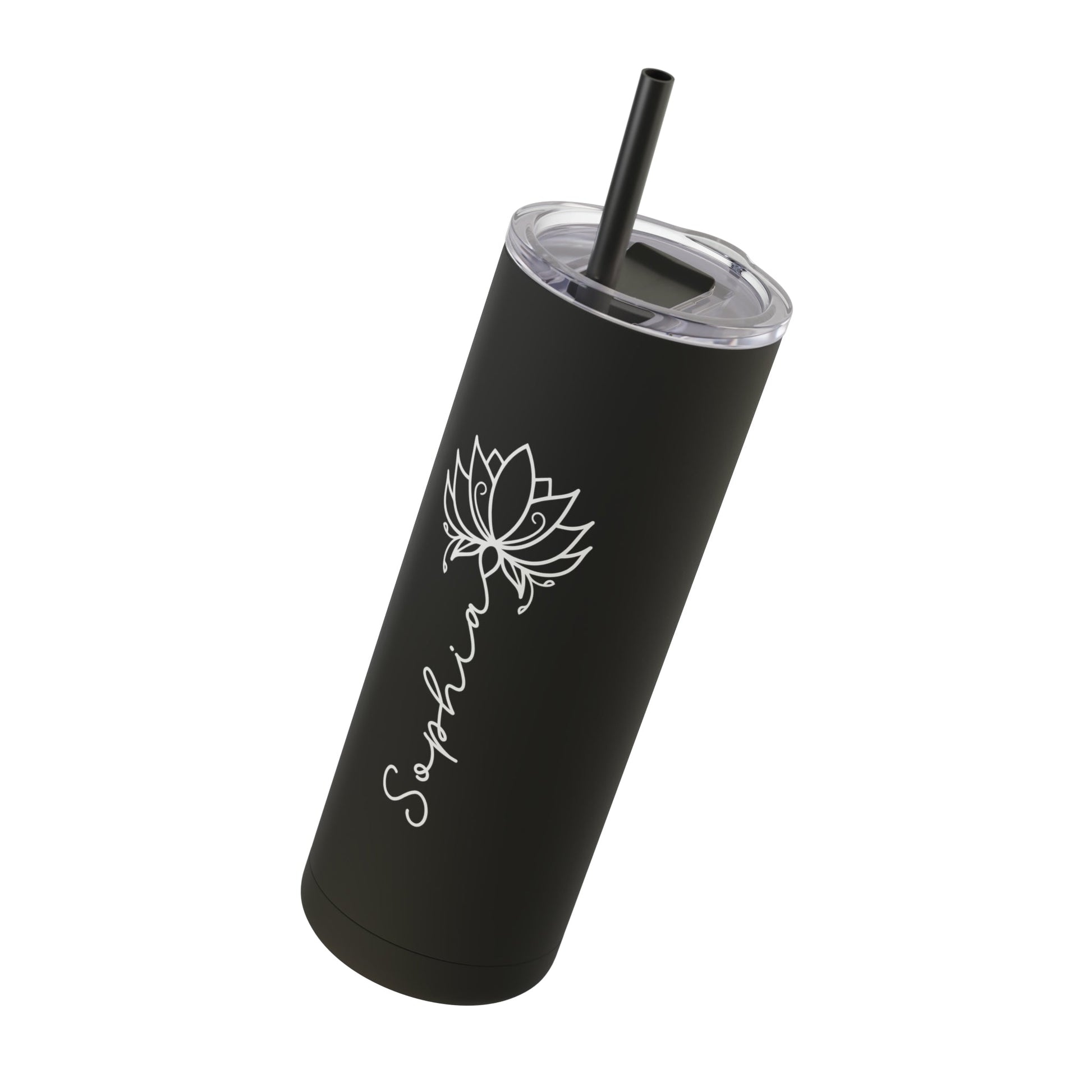 Lotus Personalized Skinny Matte Tumbler with Straw 20oz | BPA Free - Lotus et Moi