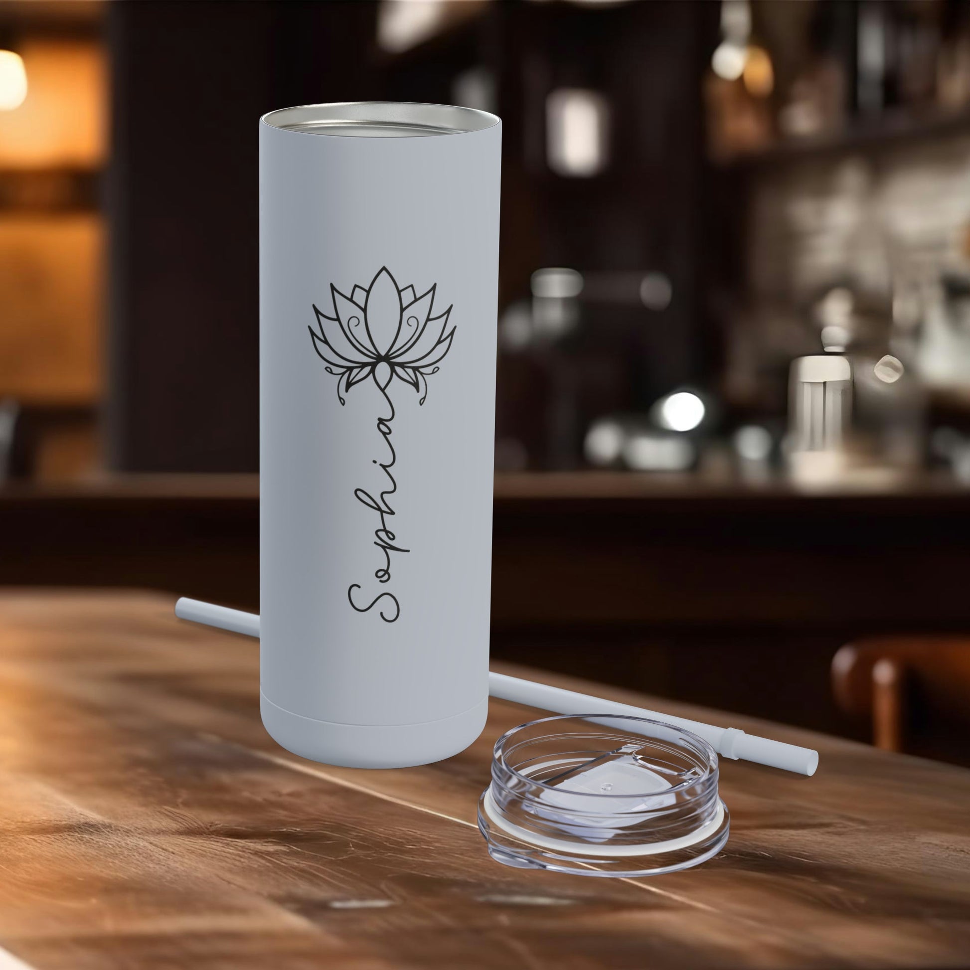 Lotus Personalized Skinny Matte Tumbler with Straw 20oz | BPA Free - Lotus et Moi