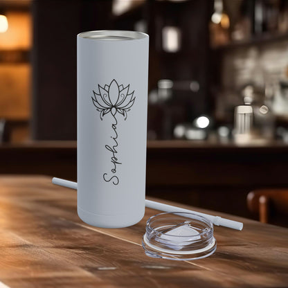 Lotus Personalized Skinny Matte Tumbler with Straw 20oz | BPA Free - Lotus et Moi