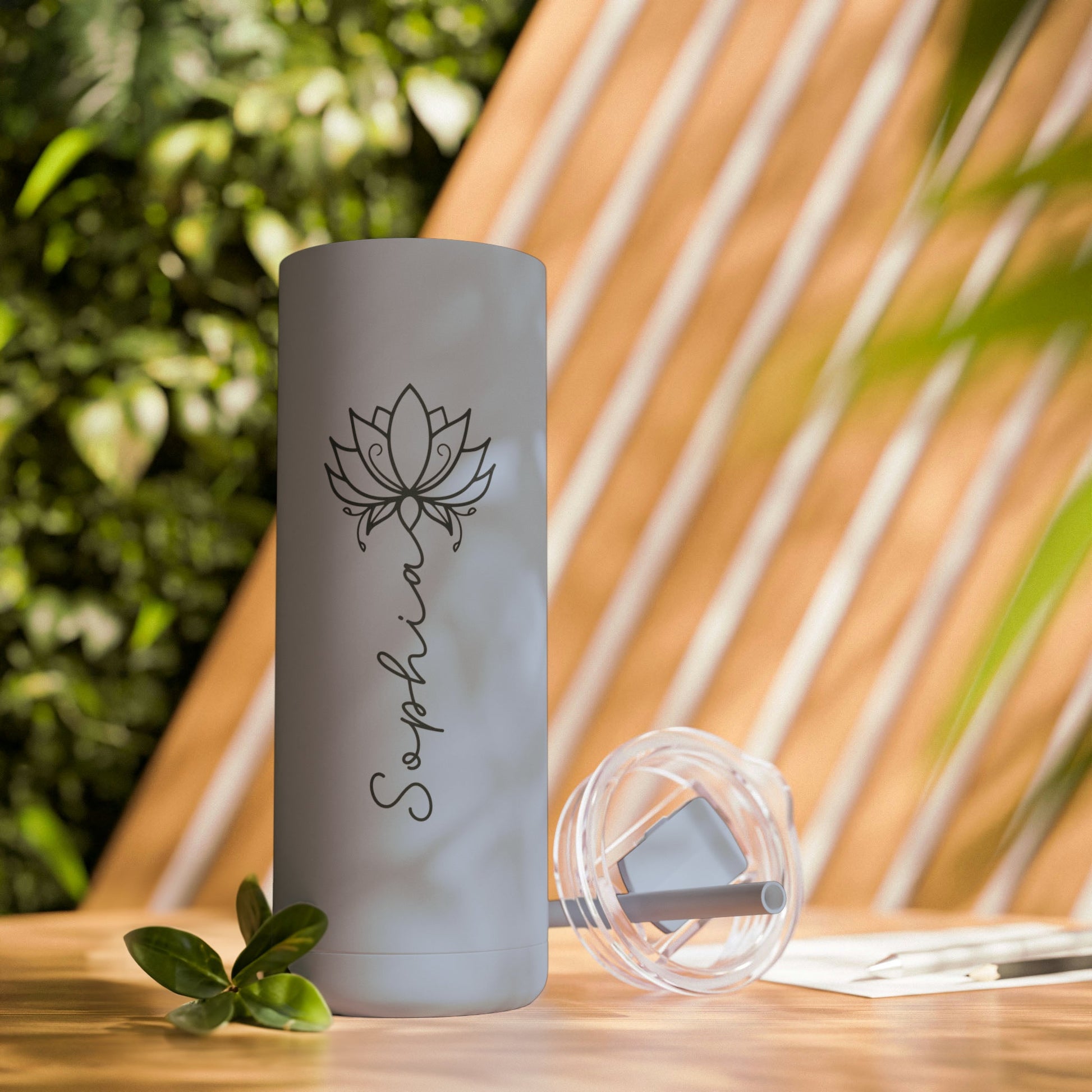 Lotus Personalized Skinny Matte Tumbler with Straw 20oz | BPA Free - Lotus et Moi