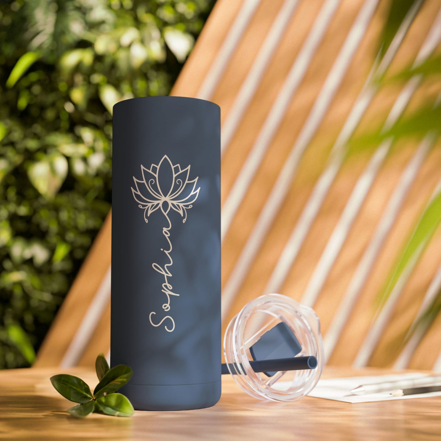 Lotus Personalized Skinny Matte Tumbler with Straw 20oz | BPA Free - Lotus et Moi
