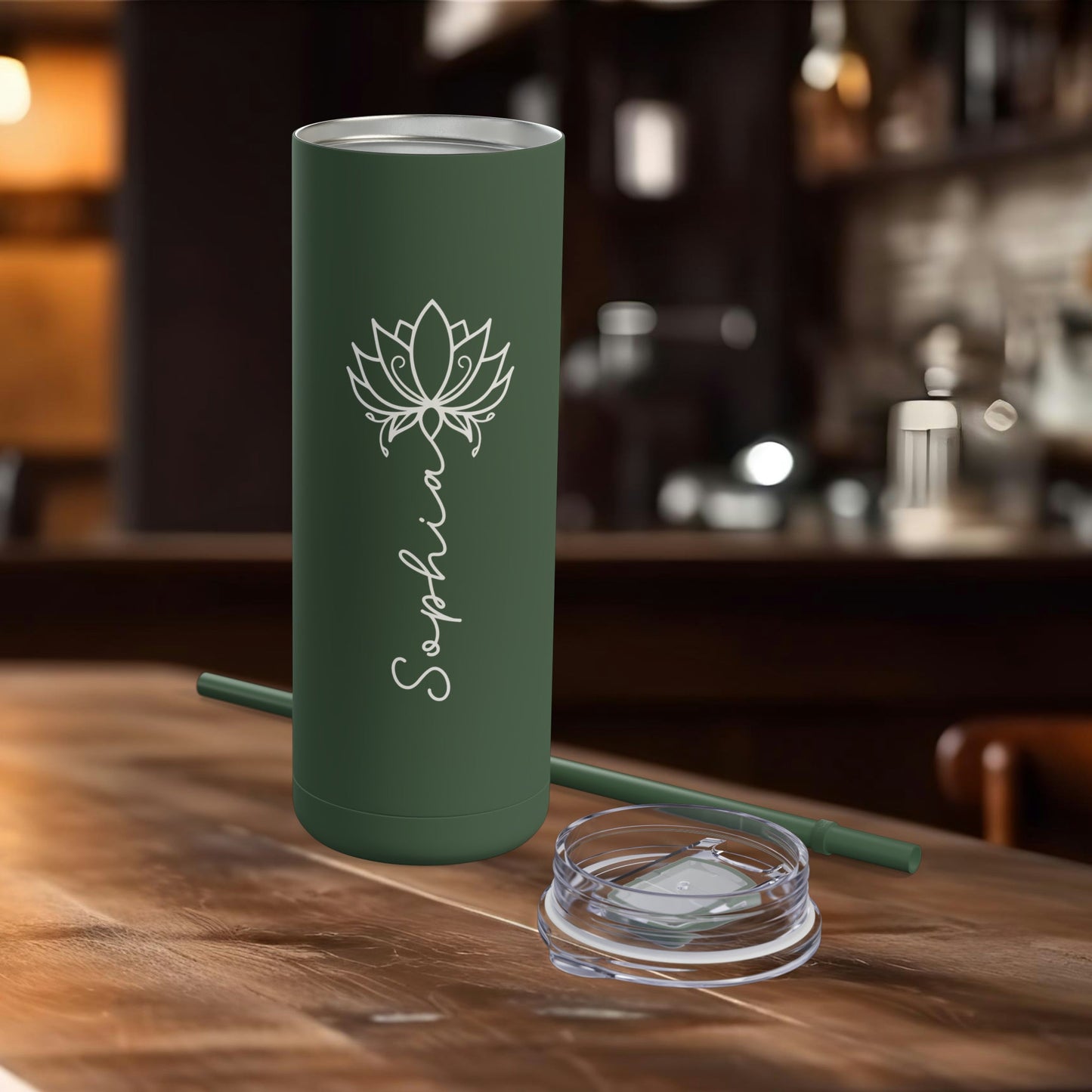 Lotus Personalized Skinny Matte Tumbler with Straw 20oz | BPA Free - Lotus et Moi