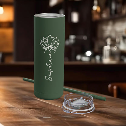 Lotus Personalized Skinny Matte Tumbler with Straw 20oz | BPA Free - Lotus et Moi