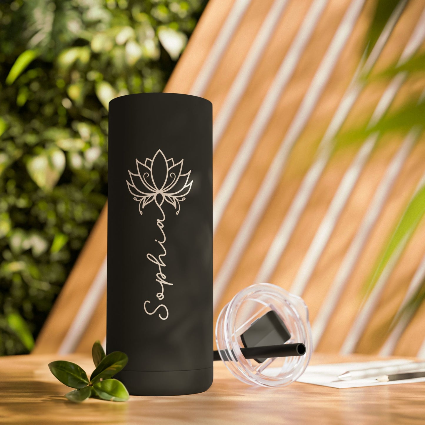 Lotus Personalized Skinny Matte Tumbler with Straw 20oz | BPA Free - Lotus et Moi
