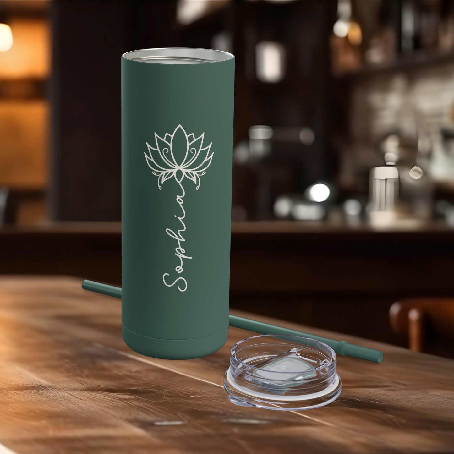 Lotus Personalized Skinny Matte Tumbler with Straw 20oz | BPA Free - Lotus et Moi