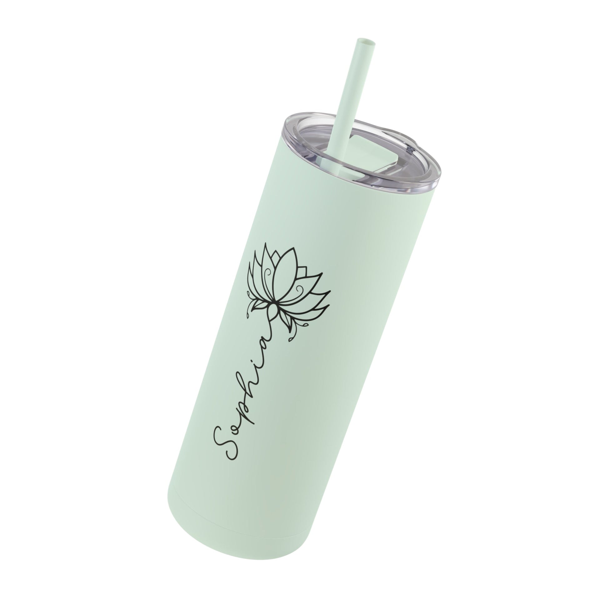 Lotus Personalized Skinny Matte Tumbler with Straw 20oz | BPA Free - Lotus et Moi