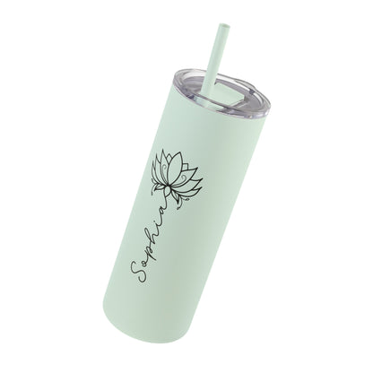 Lotus Personalized Skinny Matte Tumbler with Straw 20oz | BPA Free - Lotus et Moi