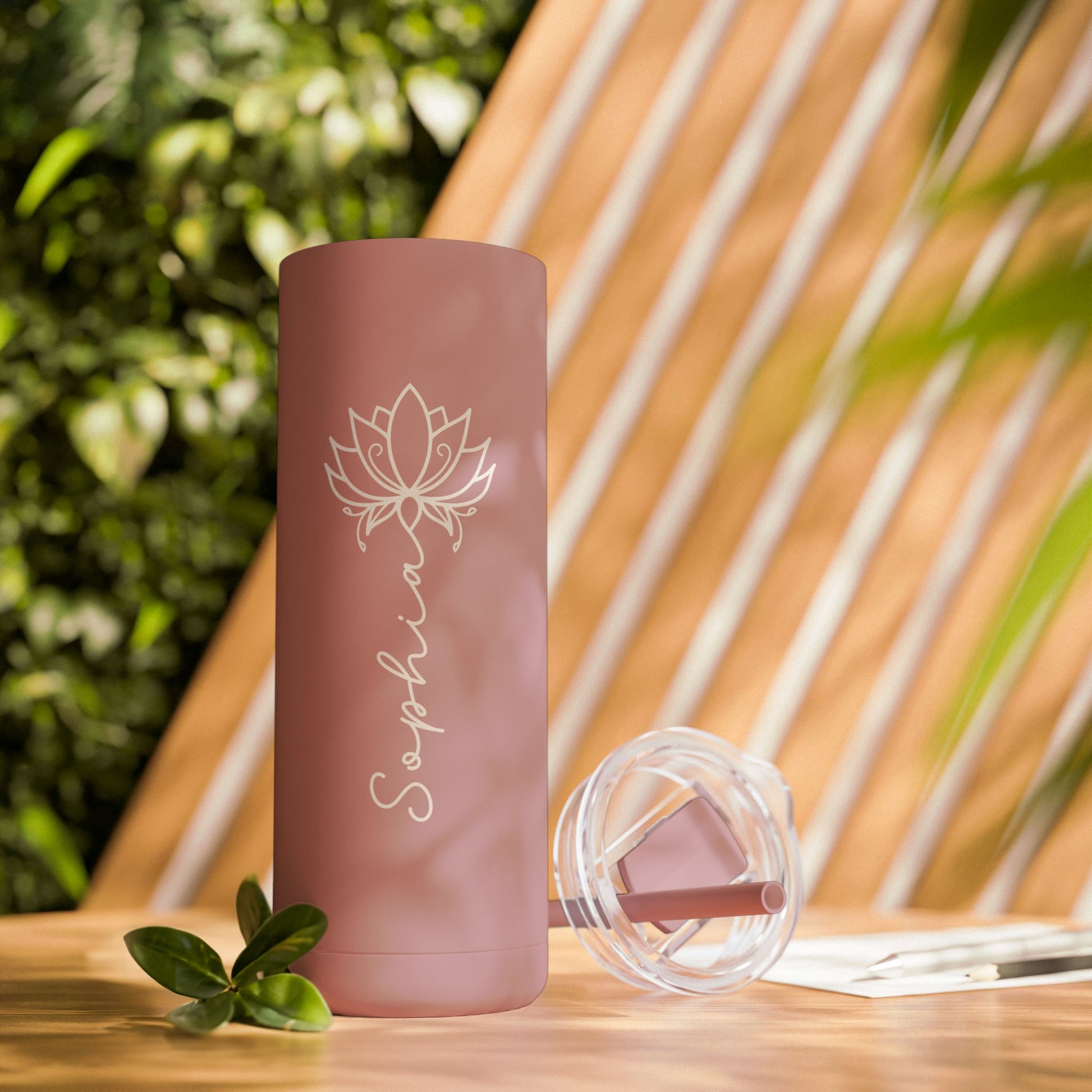 Lotus Personalized Skinny Matte Tumbler with Straw 20oz | BPA Free - Lotus et Moi