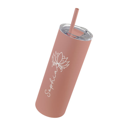 Lotus Personalized Skinny Matte Tumbler with Straw 20oz | BPA Free - Lotus et Moi