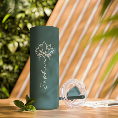 Lotus Personalized Skinny Matte Tumbler with Straw 20oz | BPA Free - Lotus et Moi
