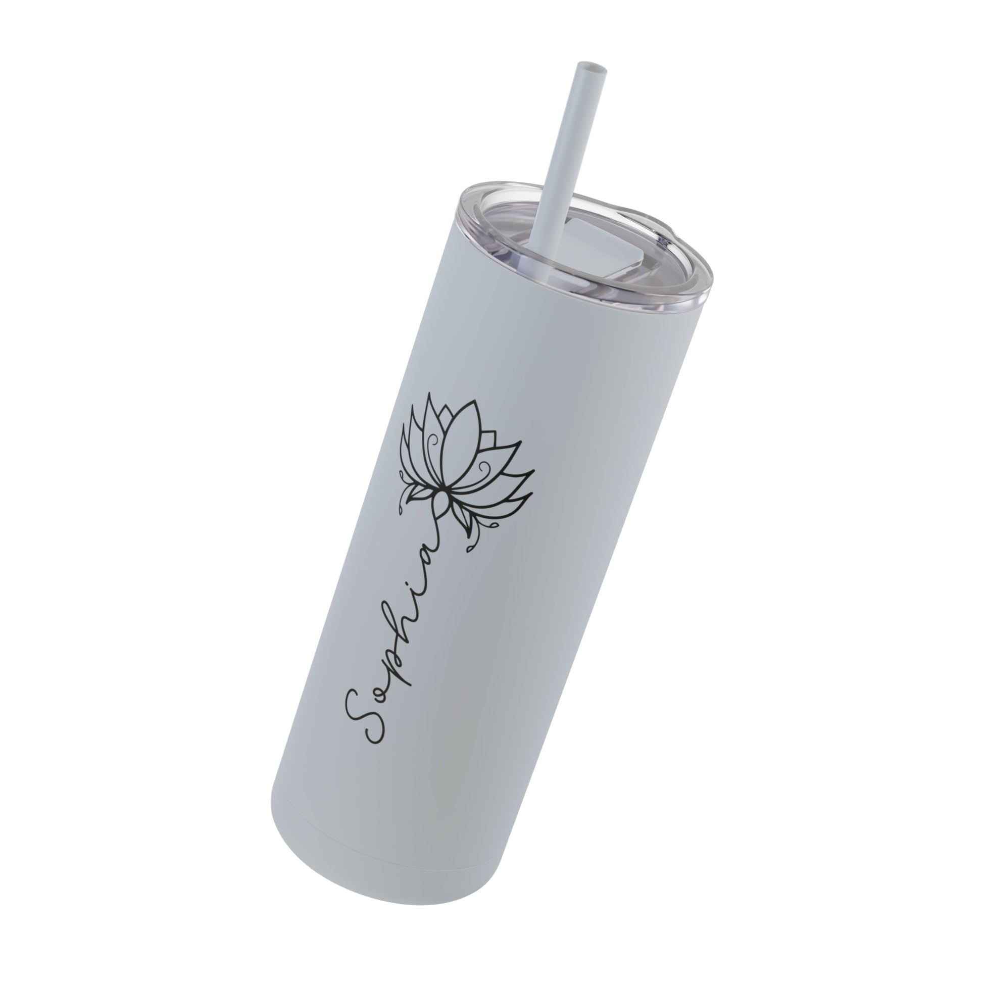 Lotus Personalized Skinny Matte Tumbler with Straw 20oz | BPA Free - Lotus et Moi