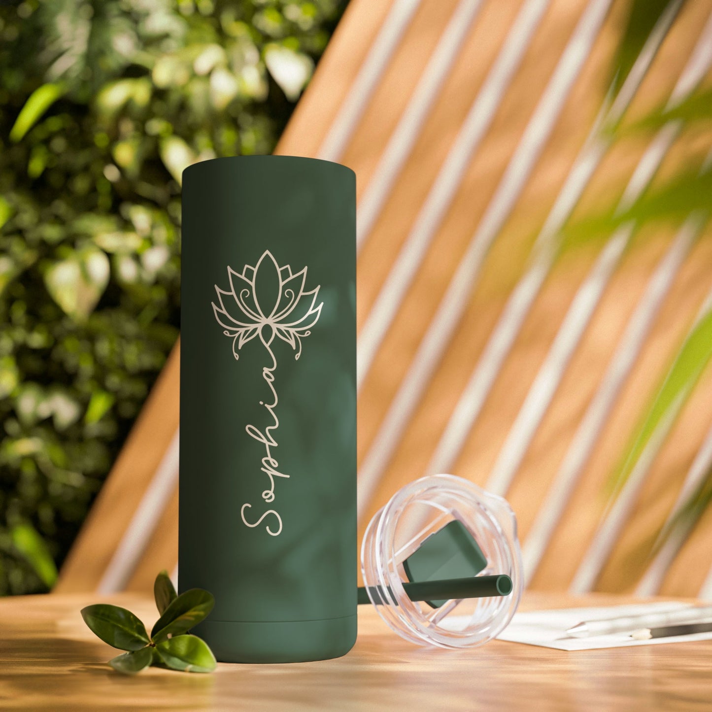 Lotus Personalized Skinny Matte Tumbler with Straw 20oz | BPA Free - Lotus et Moi