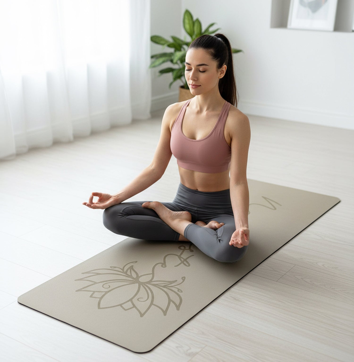 Lotus PU Non - Slip Namaste Premium Yoga Mat (4.5mm) Milk Tea - Lotus et Moi