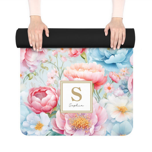 Personalized Yoga Mat | Flower Watercolor | Non - Slip, Comfort, Extra Stability - Lotus et Moi