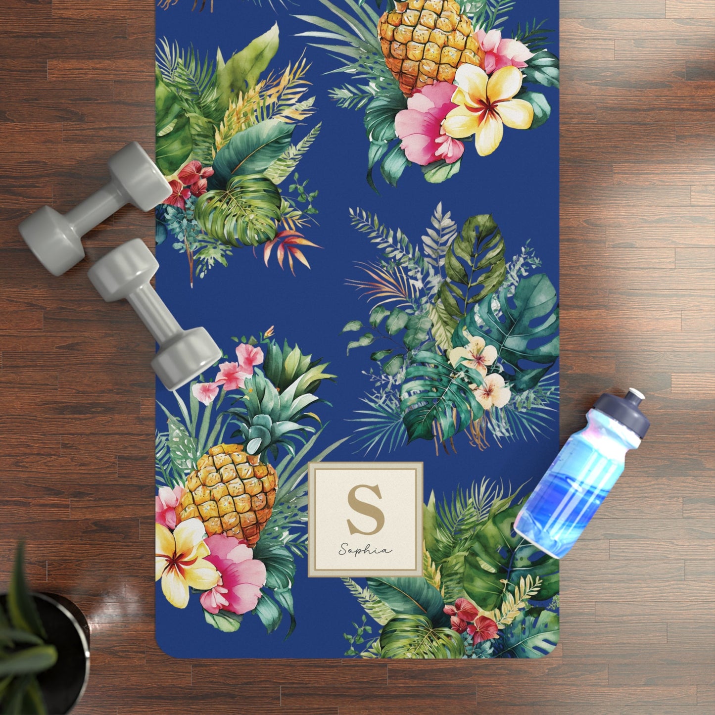 Personalized Yoga Mat | Tropical Pineapple Flower | Non - Slip, Comfort, Extra Stability - Lotus et Moi